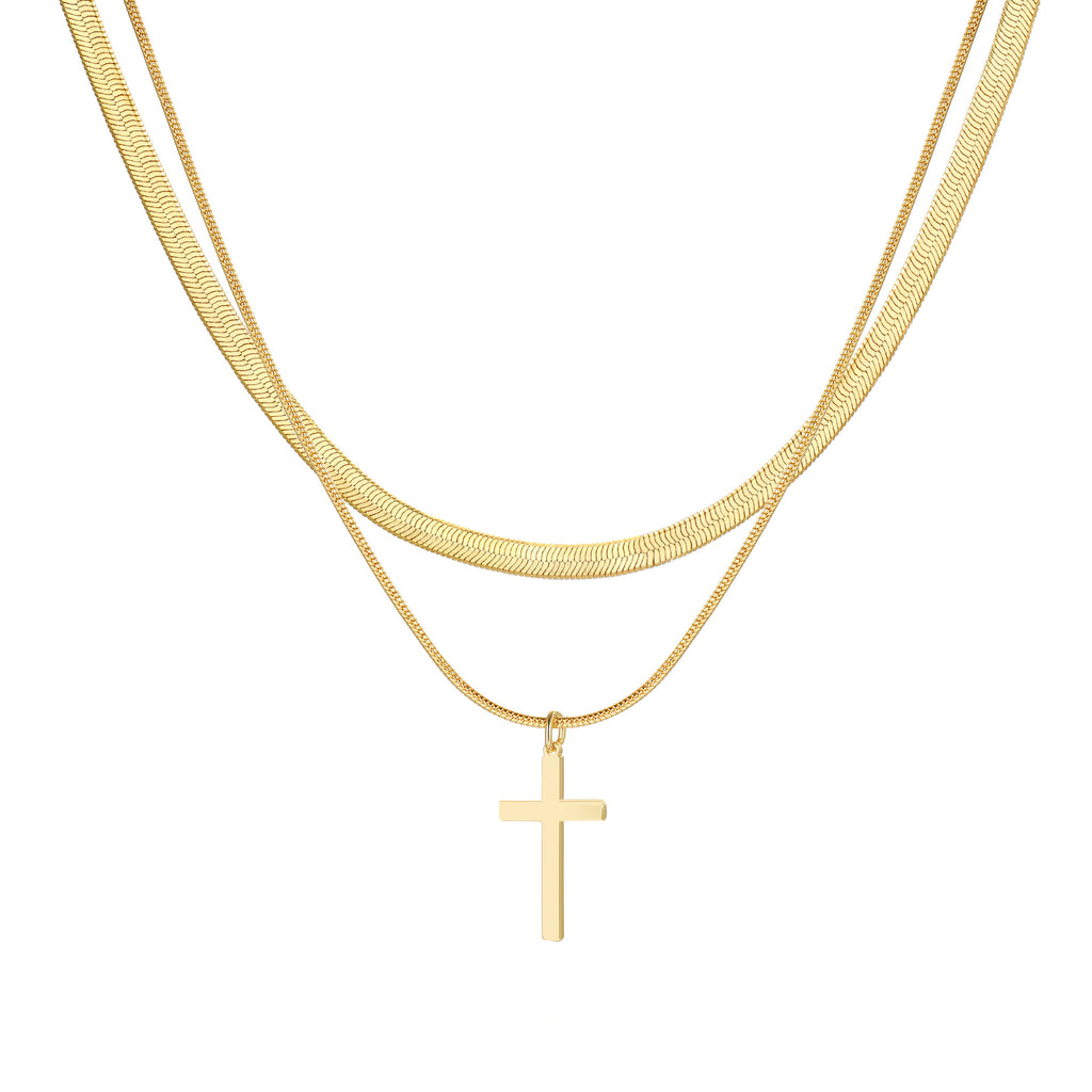 Damen Halskette mit dreilagigem Kreuzanhänger und eleganter Gliederkette Shop Nory