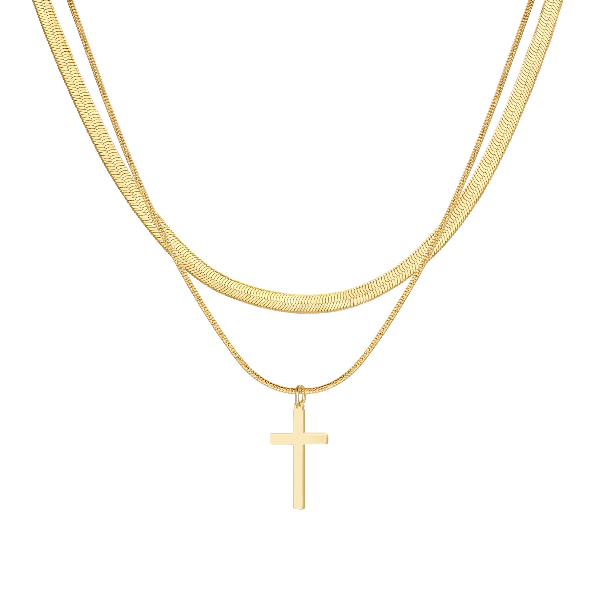 Damen Halskette mit dreilagigem Kreuzanhänger und eleganter Gliederkette Shop Nory