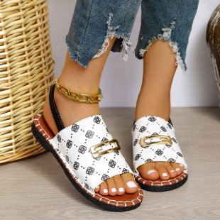 Damen Offene Pantolette mit Metallornament und kontrastierter Ziernaht Shop Nory