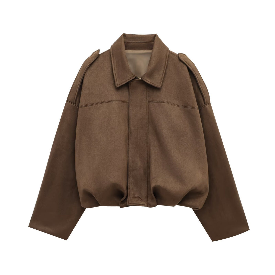 Damen lockere Cropped Jacke aus Wildlederimitat