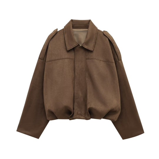 Damen lockere Cropped Jacke aus Wildlederimitat