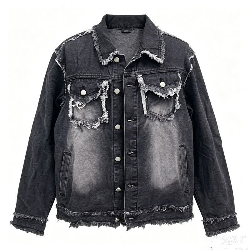 Herren Modische Jeansjacke mit Fransen Shop Nory