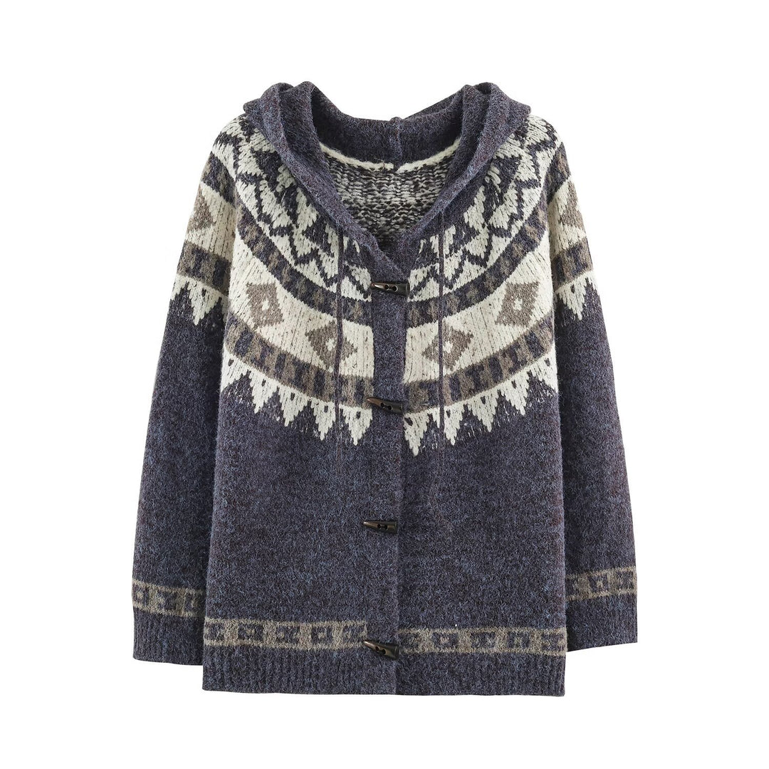 Damen Kapuzen-Strickjacke im Norwegerstil mit Knebelverschlüssen Shop Nory