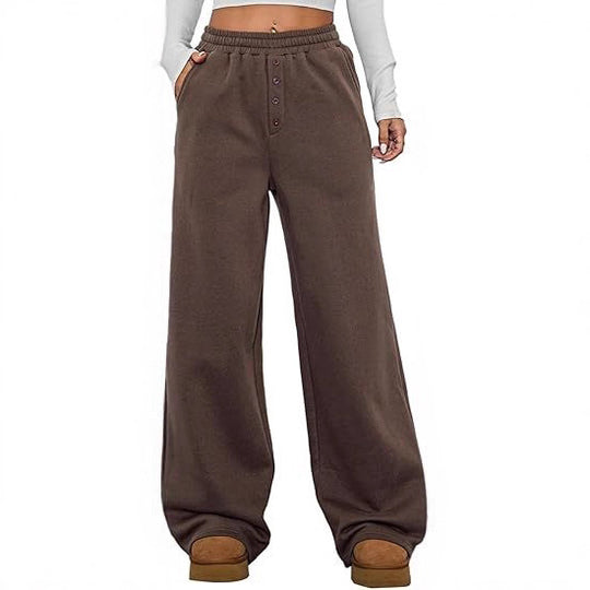 Damen Kuschelige Fleece-Sweatpants mit weitem Bein und hohem Elastikbund Shop Nory