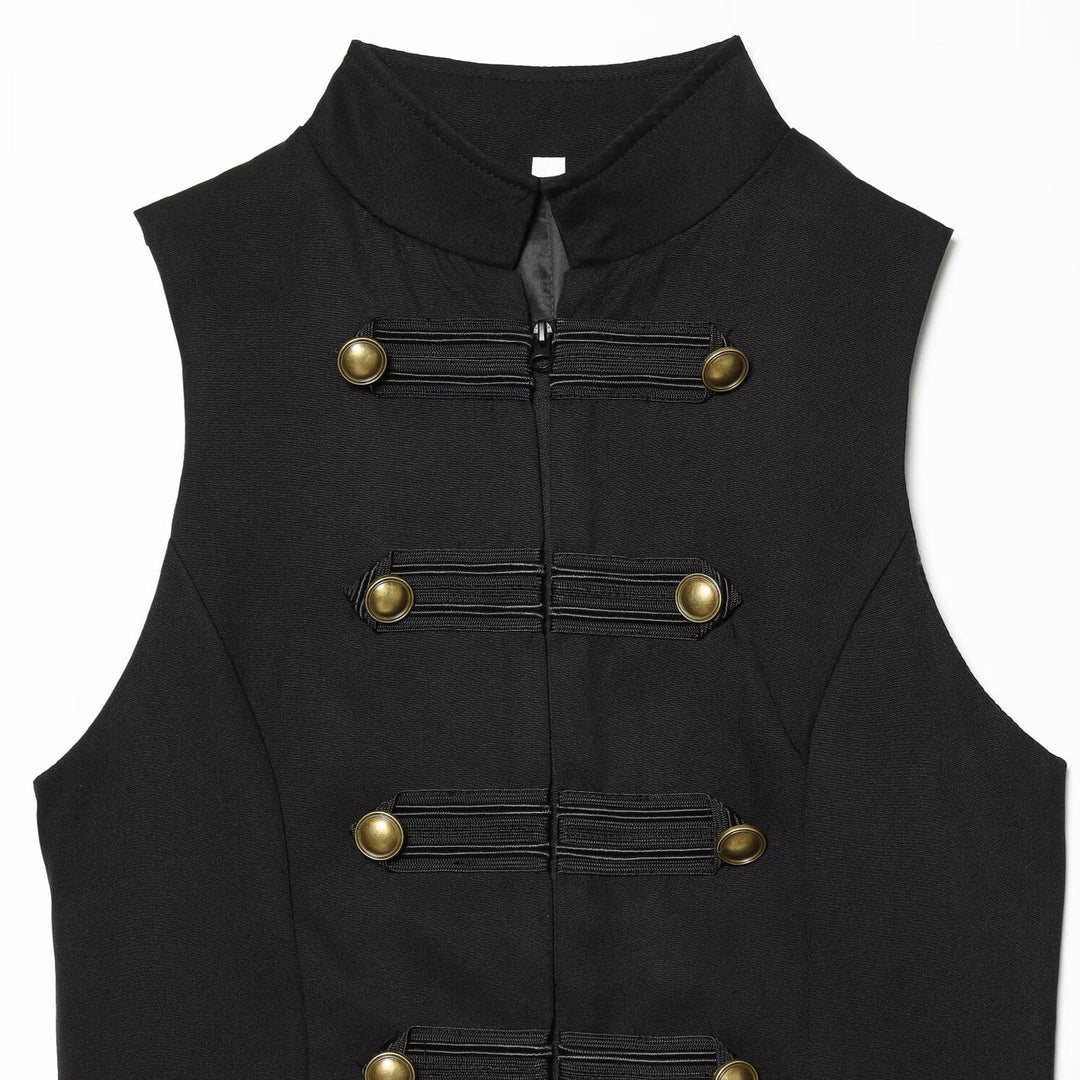 Damen taillierte Militärweste mit Stehkragen und Zierfroschverschlüssen Shop Nory