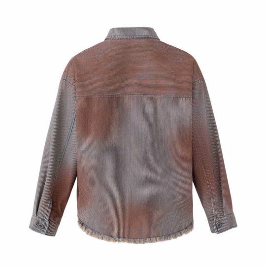 Damen Overshirt-Jacke aus gestreiftem Denim mit Fransen und Used-Details Shop Nory