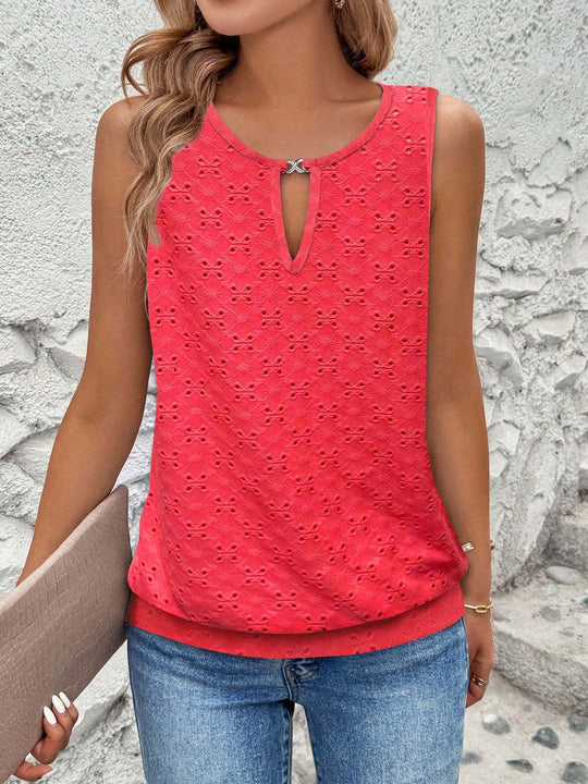 Damen luftiges Tanktop mit dekorativem Ausschnitt und feiner Struktur