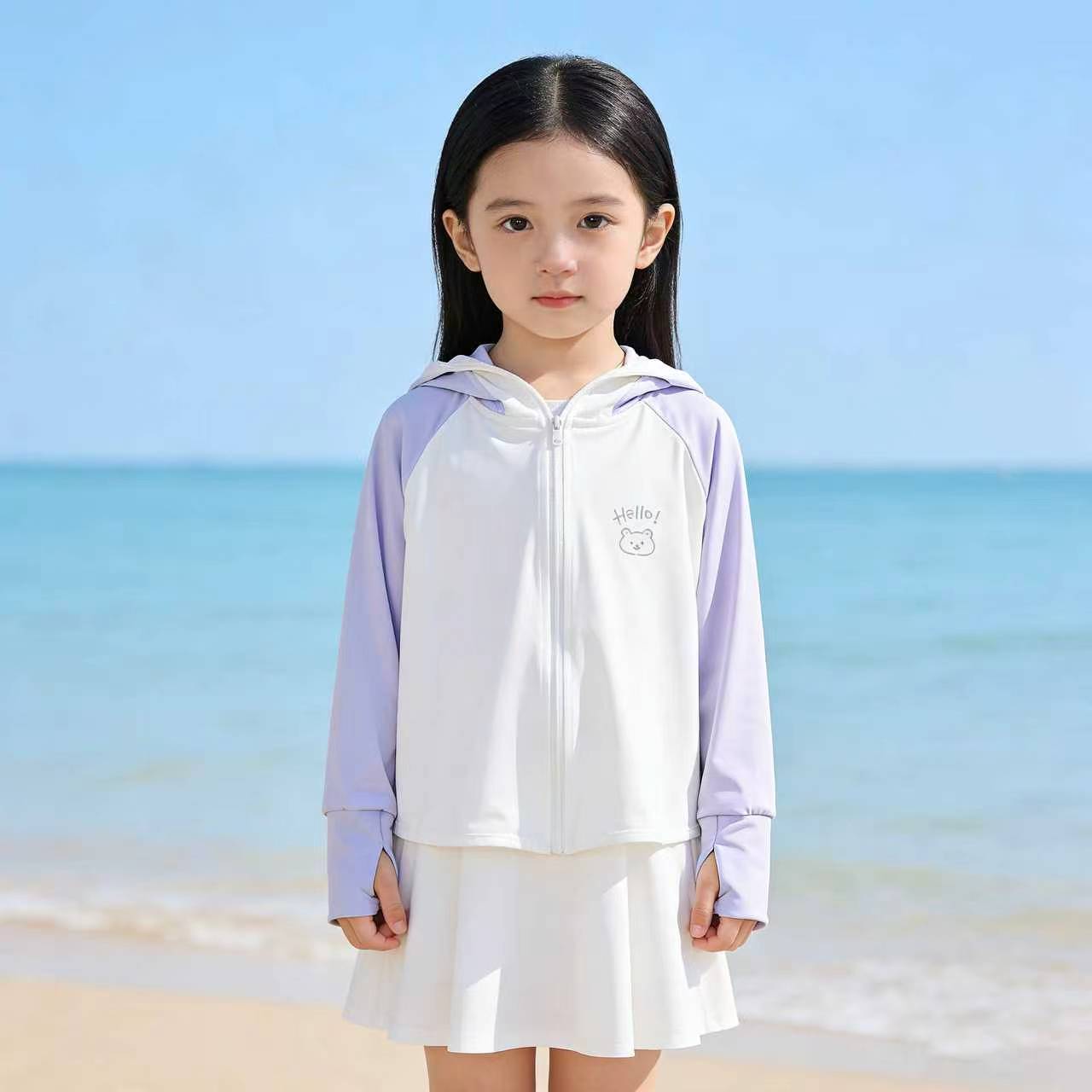 Damen nan leichte Kinder-Sonnenjacke mit Kapuze, atmungsaktivem Material und UV-Schutz  Shopnory