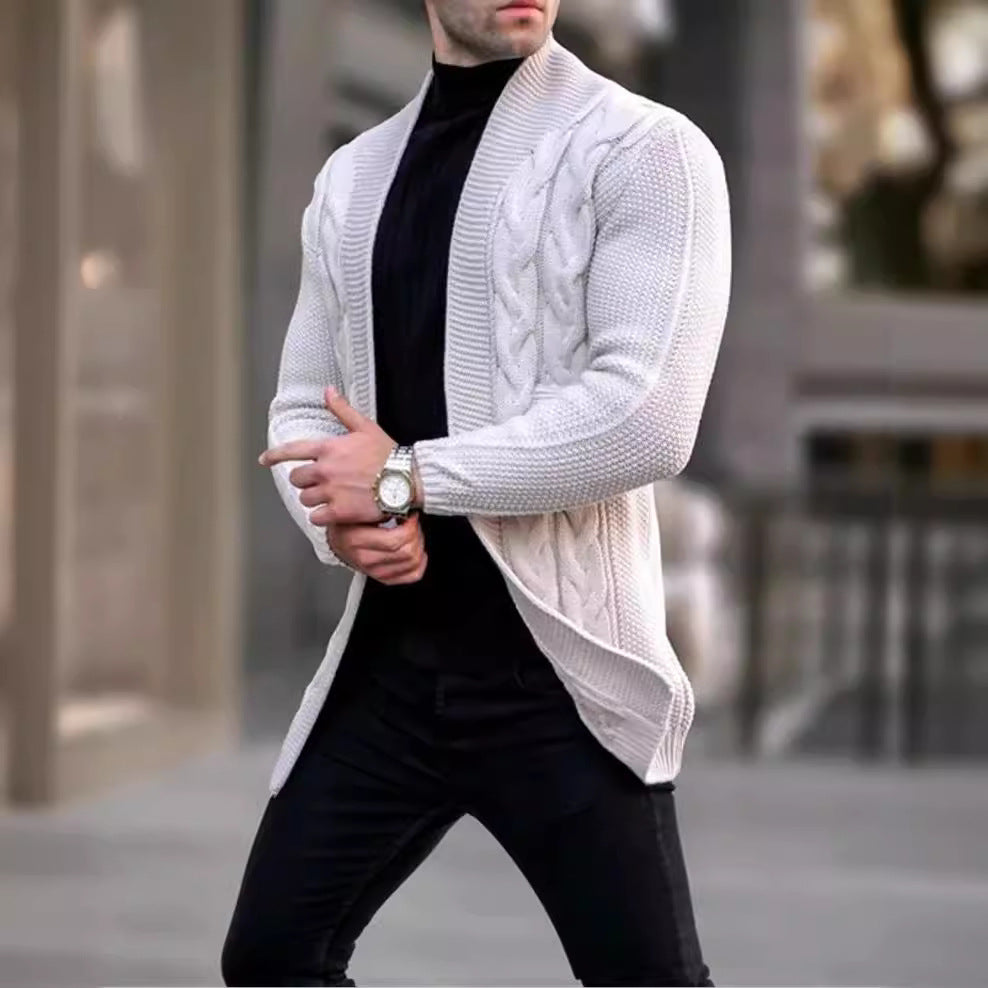 Herren Longline-Strickcardigan mit Schalkragen, Zopf- und Perlmuster Shop Nory