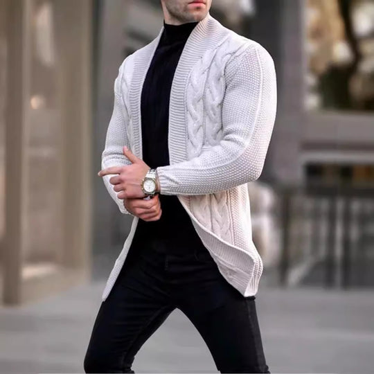 Herren Longline-Strickcardigan mit Schalkragen, Zopf- und Perlmuster Shop Nory