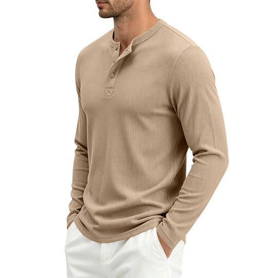 Herren Henley-Langarmshirt aus Soft-Waffeljersey mit leichtem Stretch und flacher Knopfleiste Shop Nory