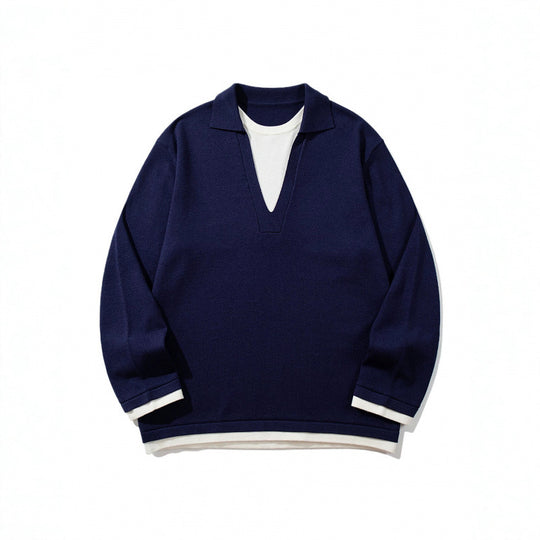 Unisex Oversize-Strickpullover mit offenem V-Ausschnitt und Hemdkragen Shop Nory