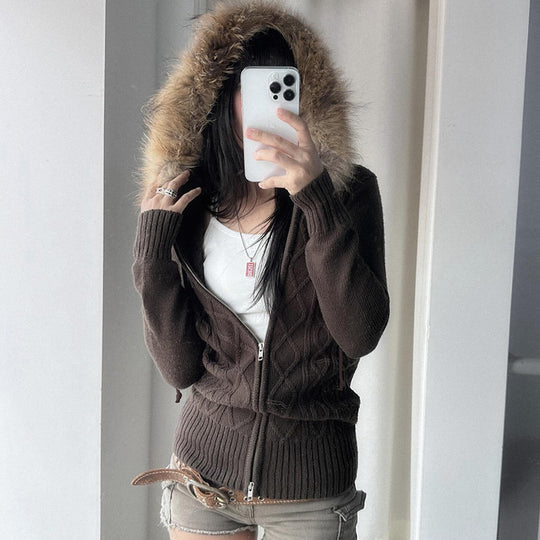 Damen nan taillierte Bomberjacke mit breitem Rippenbund, zwei Schrägtaschen und dekorativen Reißverschluss-Details Shop Nory