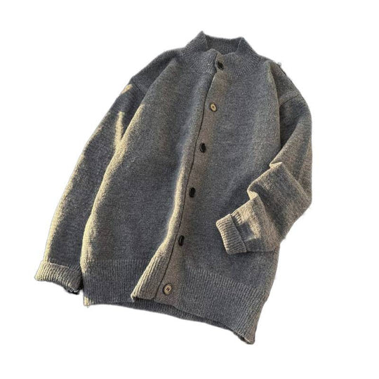 Unisex Oversized Wollmix-Cardigan mit Rundhalsausschnitt, Knopfleiste und geripptem Saum Shop Nory