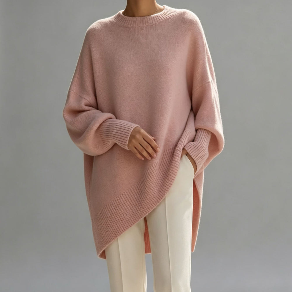 Damen Oversize Longline Feinstrick-Pullover mit Raglanärmeln und geripptem Saum Shop Nory
