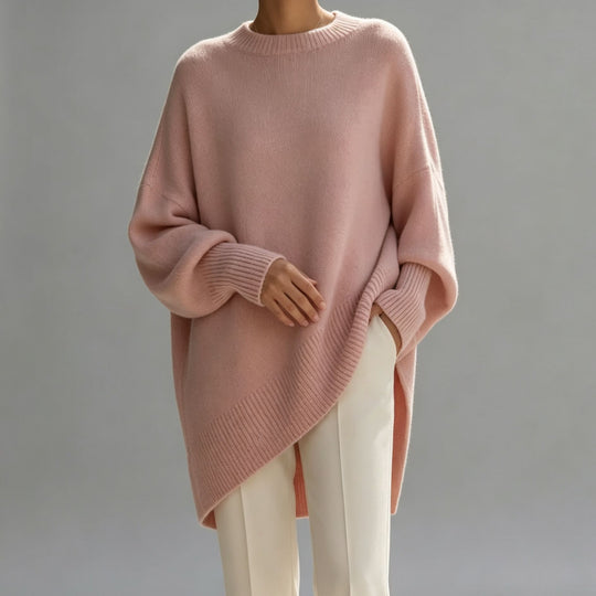 Damen Oversize Longline Feinstrick-Pullover mit Raglanärmeln und geripptem Saum Shop Nory