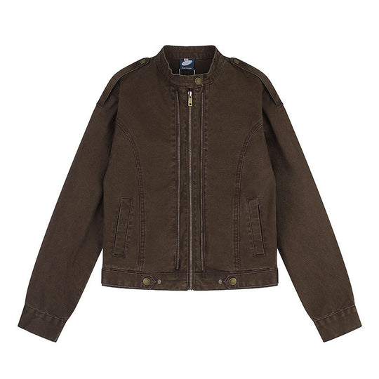 Damen Kurz geschnittene Utility-Jacke mit Stehkragen und Schulterklappen Shop Nory