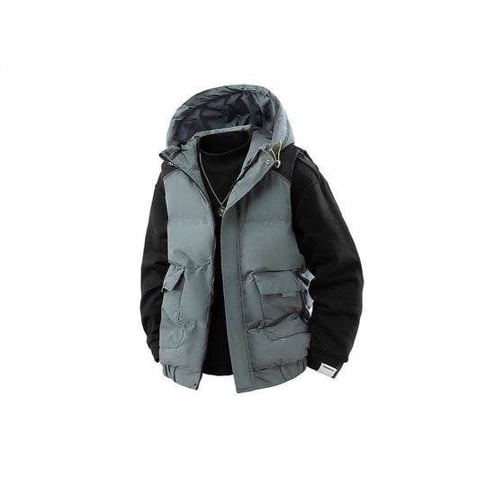 Herren Gesteppte Outdoor-Weste mit Kapuze, Cargo-Taschen und verstellbarem Saum Shop Nory