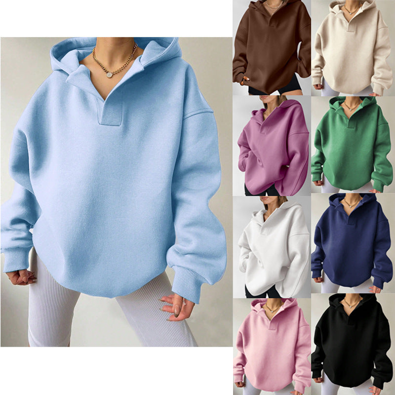 Damen Oversized Hoodie mit kurzem Kragen und praktischen Seitentaschen