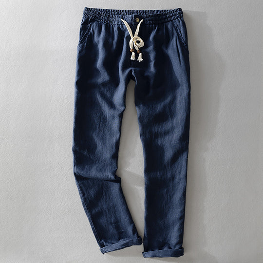 Damen Leinenhose mit elastischem Bund, Tunnelzug und geradem Bein Shop Nory