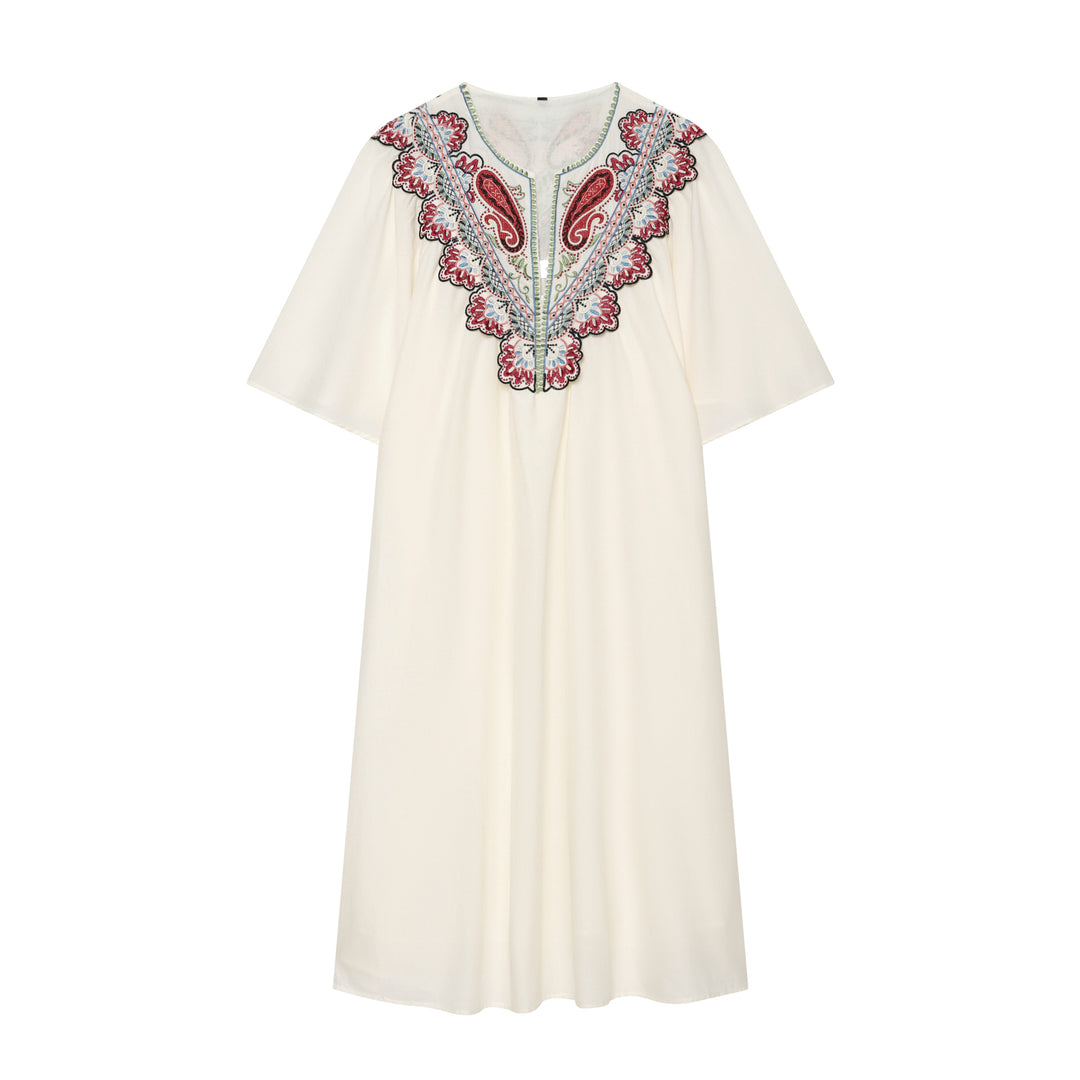 Damen Besticktes Kaftankleid mit V-Ausschnitt und weiten Fledermausärmeln Shop Nory