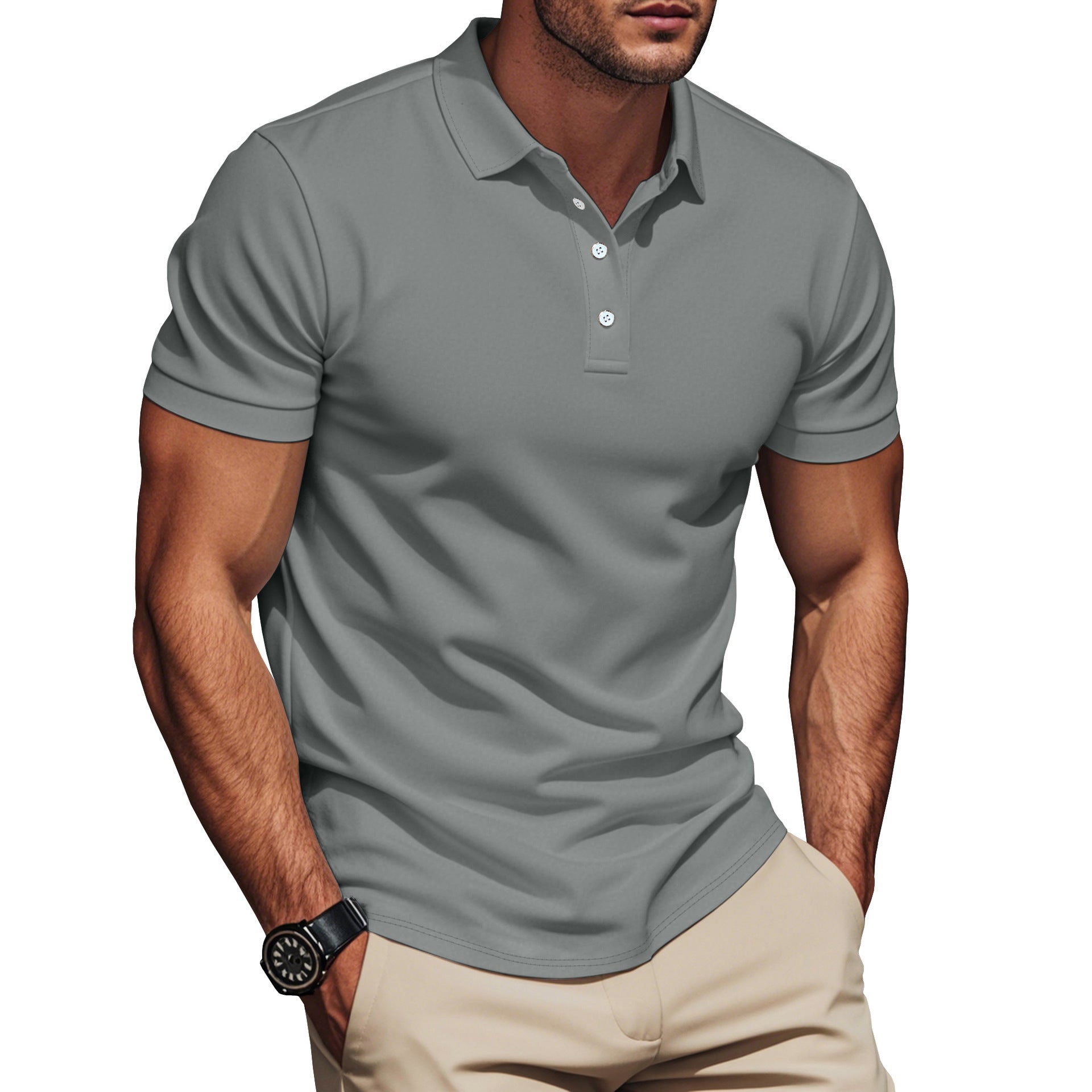 Herren nan Pima-Baumwoll-Polo mit Kentkragen, schmaler Silhouette und verstärkter Knopfleiste Shopnory