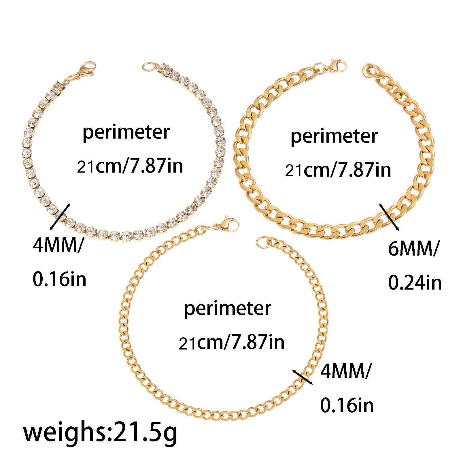 Damen Armband-Set mit funkelnden Strasssteinen und modischem Gliederdesign Shop Nory