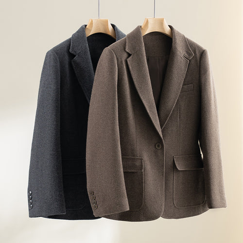 Damen Halbgefütterter Ein-Knopf-Wollmix-Blazer mit abgerundetem Saum Shop Nory
