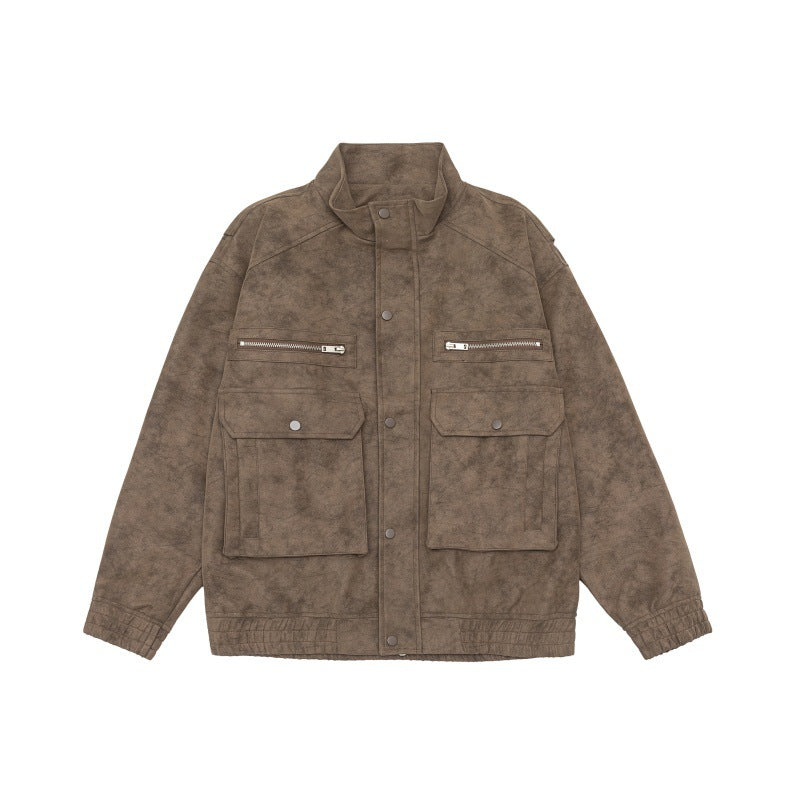Herren Boxy Utility-Blousonjacke aus Veloursoptik mit Stehkragen und Mehrfachtaschen Shop Nory