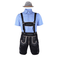 82352【Blaues Oberteil + schwarze Latzhose + graue Mütze】