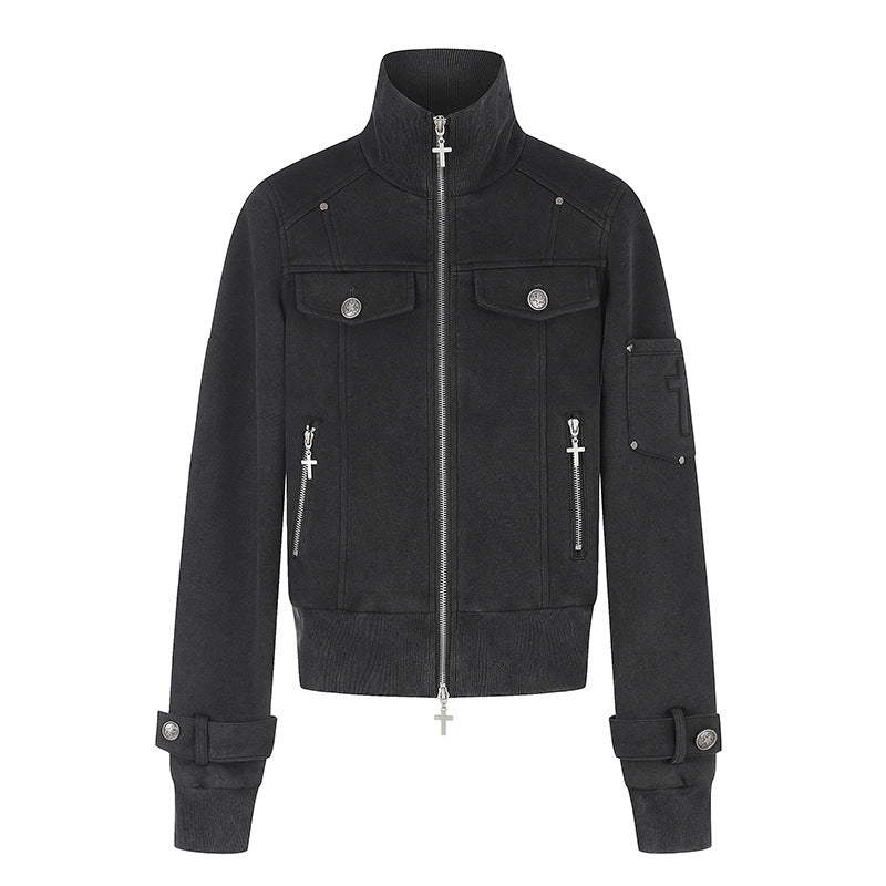 Damen Taillierte Zipjacke mit hohem Stehkragen, Zierpatten & verstellbaren Riegeln Shop Nory