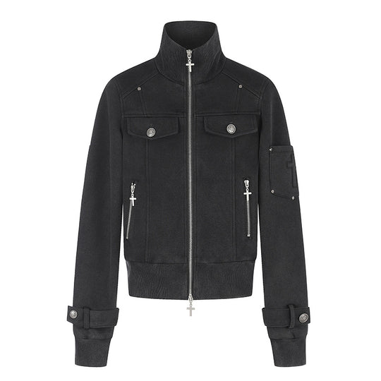 Damen Taillierte Zipjacke mit hohem Stehkragen, Zierpatten & verstellbaren Riegeln Shop Nory