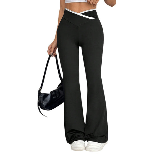 Damen figurbetonte High-Waist-Schlaghose mit V-Bund und formendem Stretchjersey Shop Nory