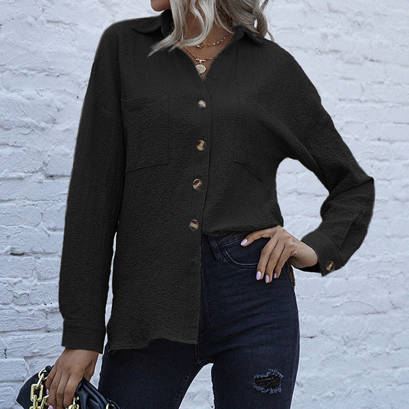 Damen Strukturierte Oversize-Hemdbluse mit Brusttaschen und Knopfleiste Shop Nory