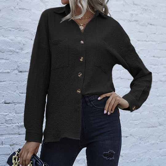 Damen Strukturierte Oversize-Hemdbluse mit Brusttaschen und Knopfleiste Shop Nory