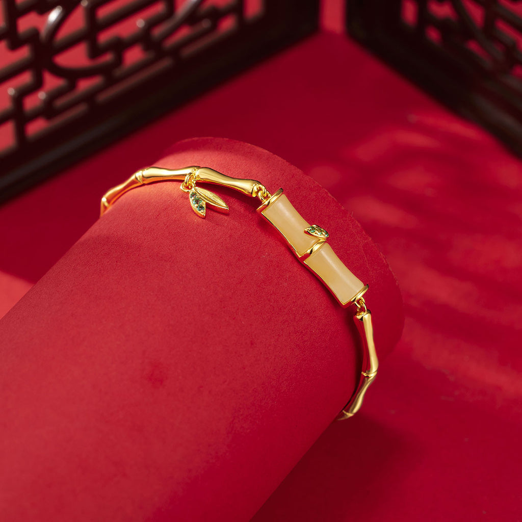 Damen Armband mit kunstvollem Bambusdesign und zarten Blattdetails Shop Nory
