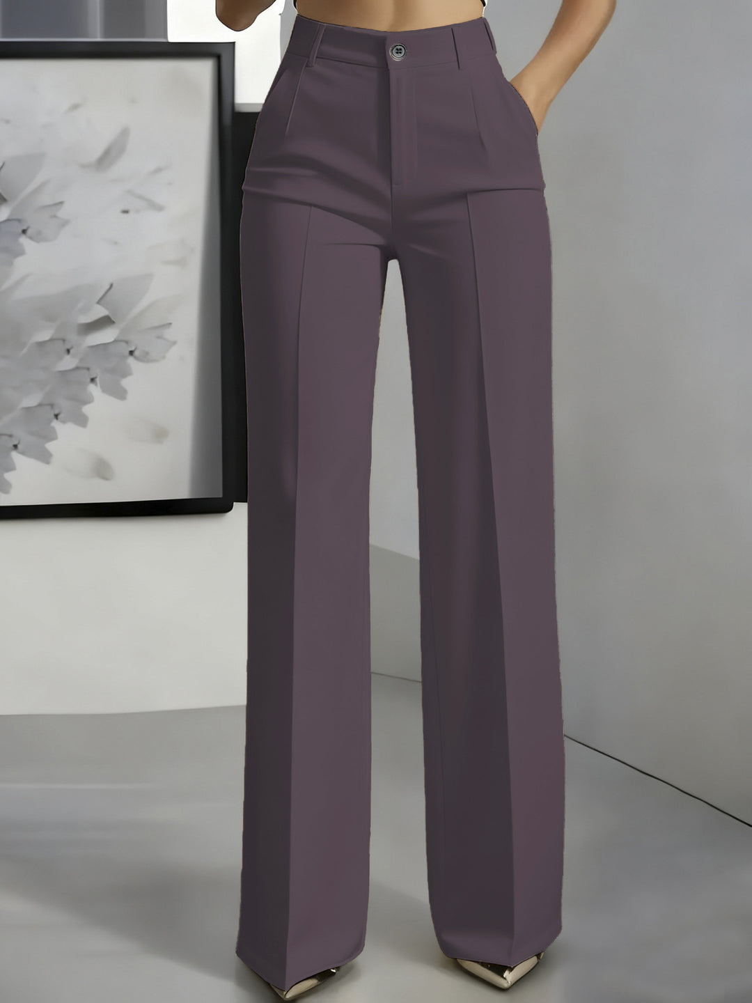 Damen Hochtaillierte Palazzo-Hose mit Bügelfalte und Eingrifftaschen Shop Nory
