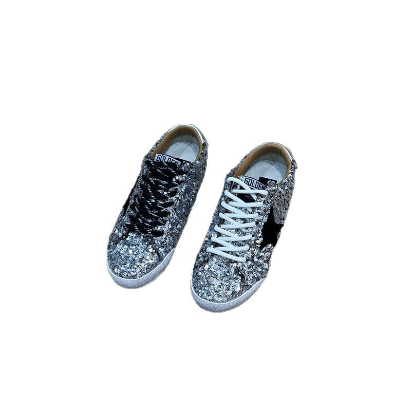 Damen Glitzer-Sneaker mit Paillettenbesatz, Stern-Applikation und kontrastierenden Schnürsenkeln Shop Nory