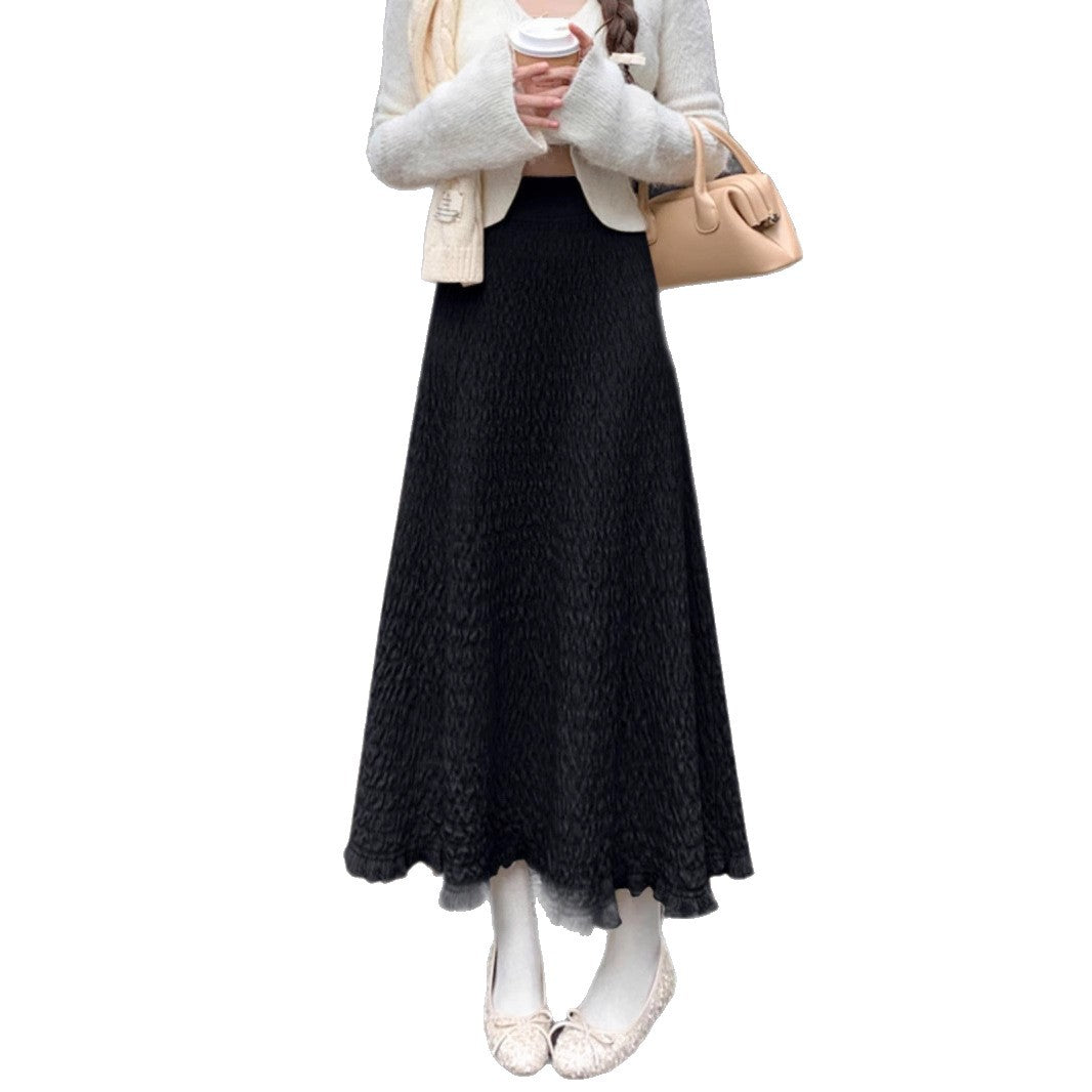 Damen Eleganter Maxirock mit strukturiertem Wellenmuster Shop Nory