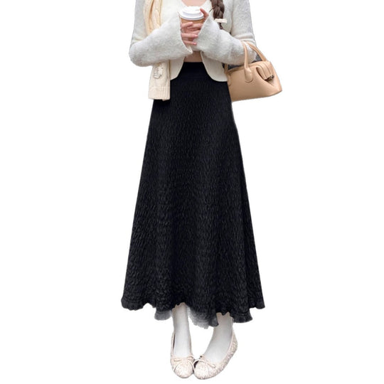 Damen Eleganter Maxirock mit strukturiertem Wellenmuster Shop Nory