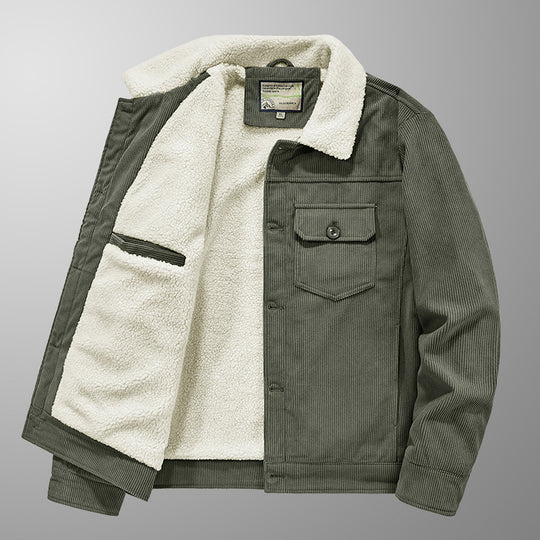 Herren Cord-Truckerjacke mit Sherpa-Innenfutter, Brustpattentasche und geradem Saum Shop Nory