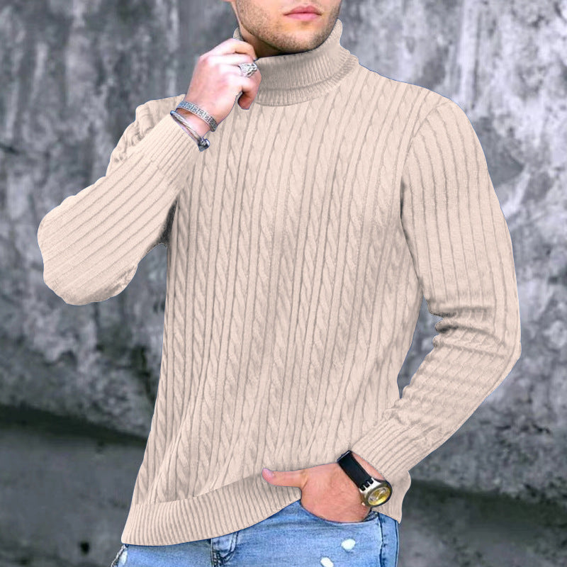 Herren eleganter Rollkragenpullover mit exquisiter Zopfmusterstruktur
