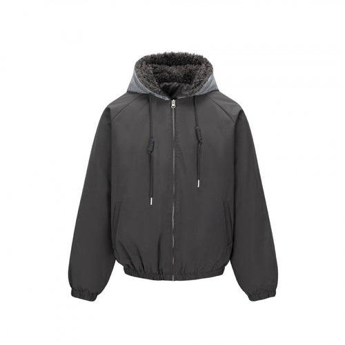 Herren Gefütterte Kapuzenjacke im Bomberstil mit Teddyfutter und elastischem Saum Shop Nory