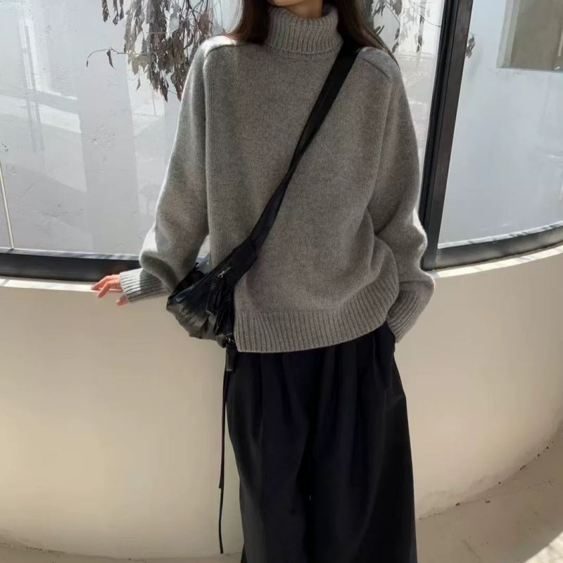 Damen Rollkragenpullover aus feinem Wollmix mit geradem Schnitt und breitem Rippkragen Shop Nory