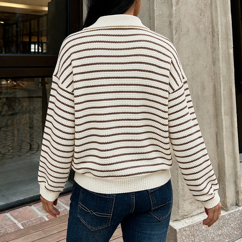 Damen Stylischer V-Ausschnitt Pullover mit Streifen Shop Nory
