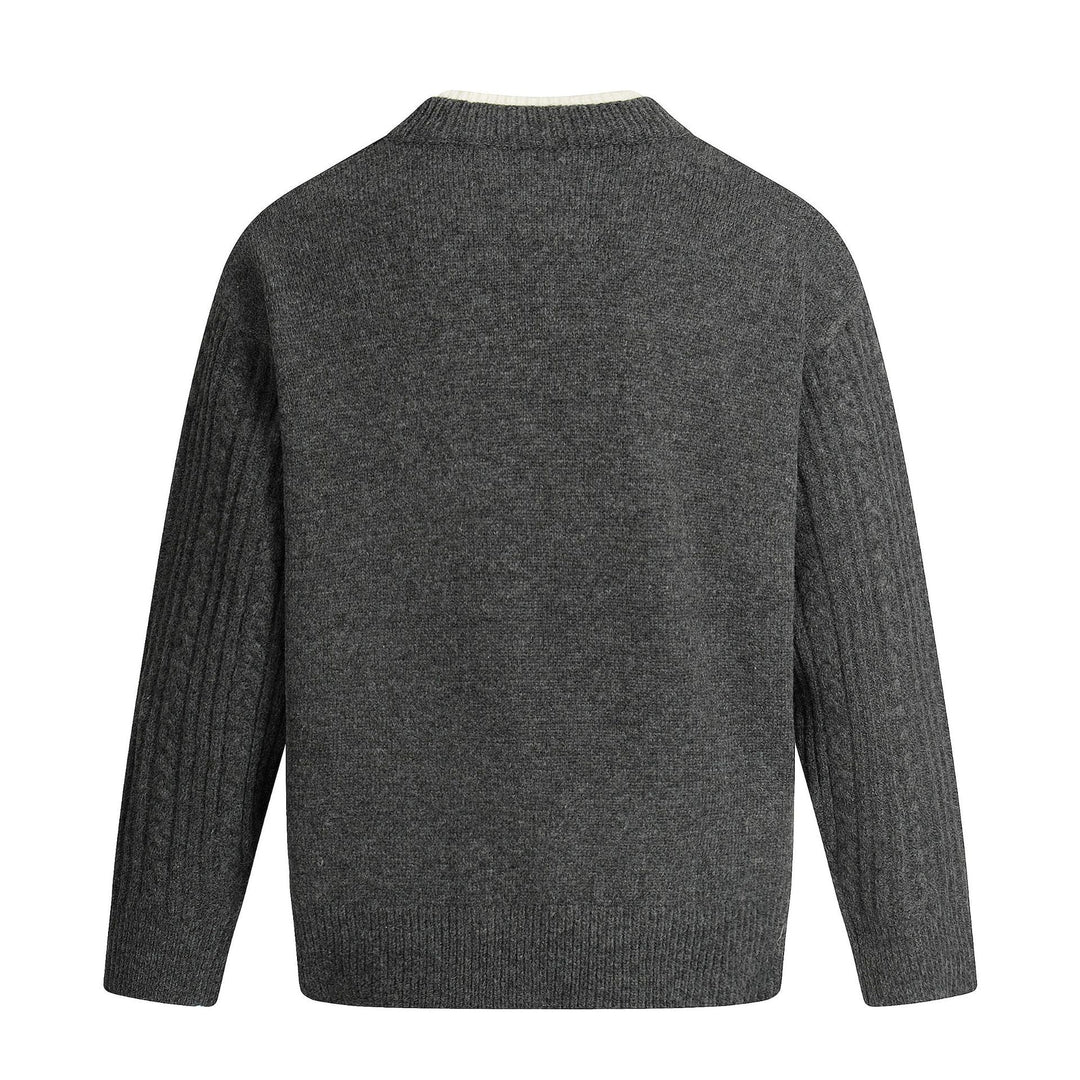 Herren Zopfmuster-Pullover mit V-Einsatz und doppeltem Rollkragen Shop Nory