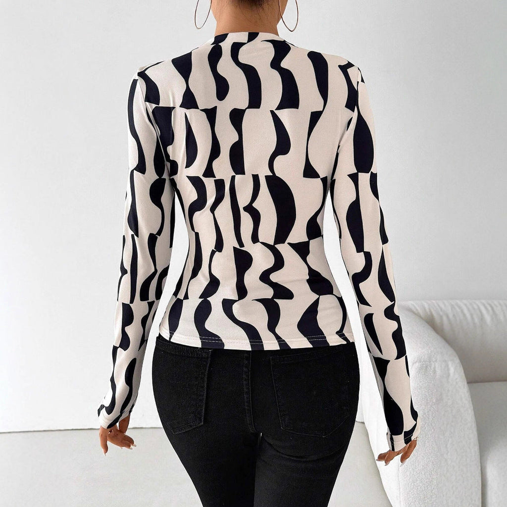 Damen nan tailliertes Langarmshirt mit seitlicher Raffung und Wasserfallausschnitt