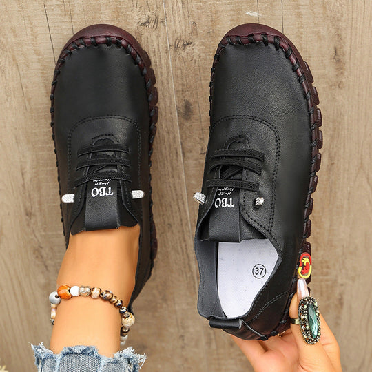 Damen Freizeit-Leder-Sneaker mit elastischen Schnürsenkeln und rutschfester Sohle