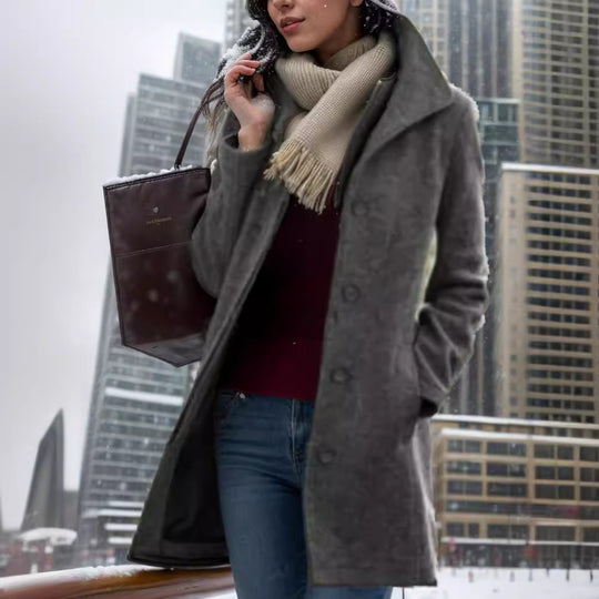 Damen Kurzmantel aus Velourslederimitat mit Hemdkragen, Knopfleiste und seitlichen Eingrifftaschen Shop Nory