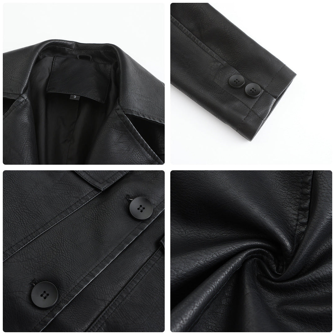 Damen modischer Kunstlederblazer mit praktischen Taschen